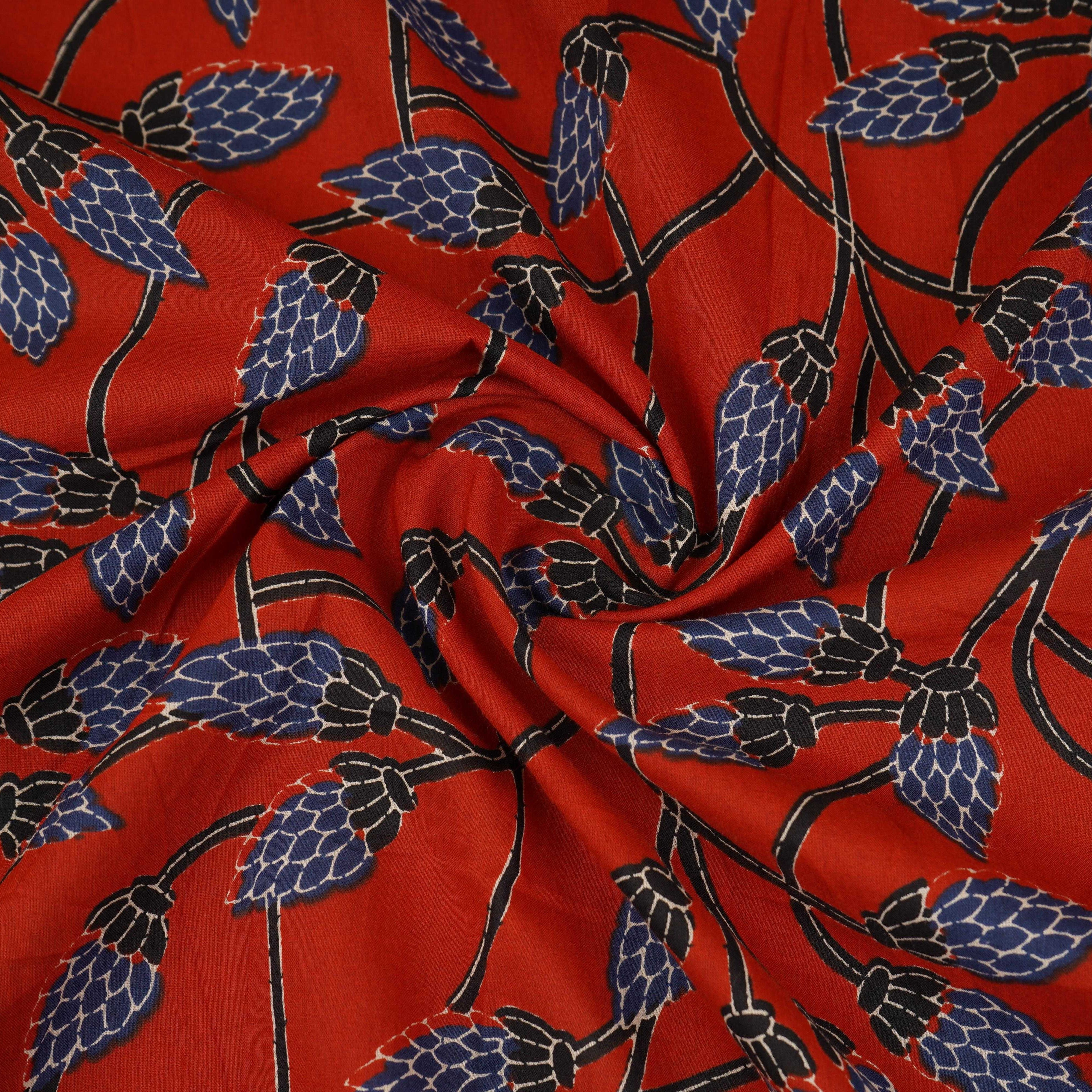 Red Floral Print Cotton Fabric OG-30329 - TradeUNO