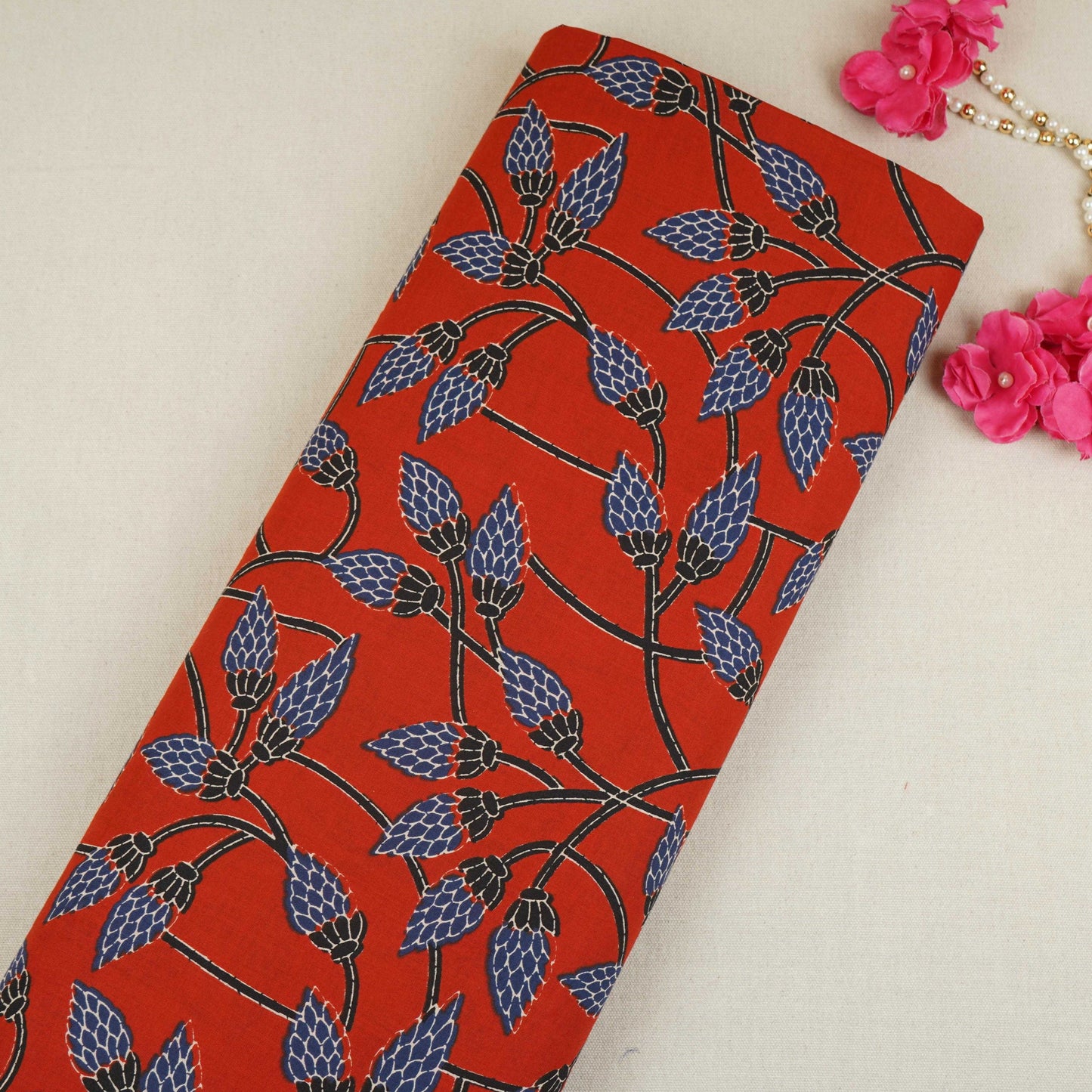 Red Floral Print Cotton Fabric OG-30329