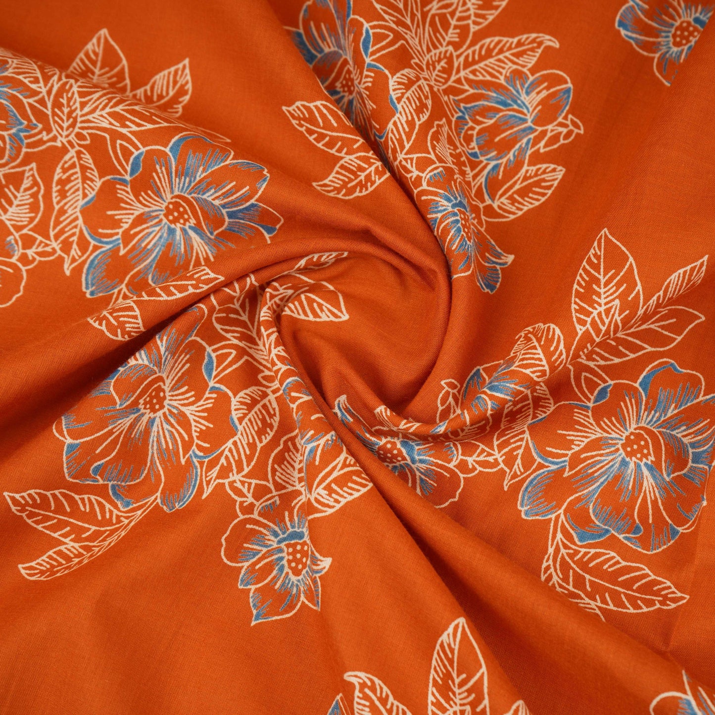 Orange Floral Print Cotton Fabric OG-30422