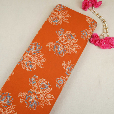 Orange Floral Print Cotton Fabric OG-30422