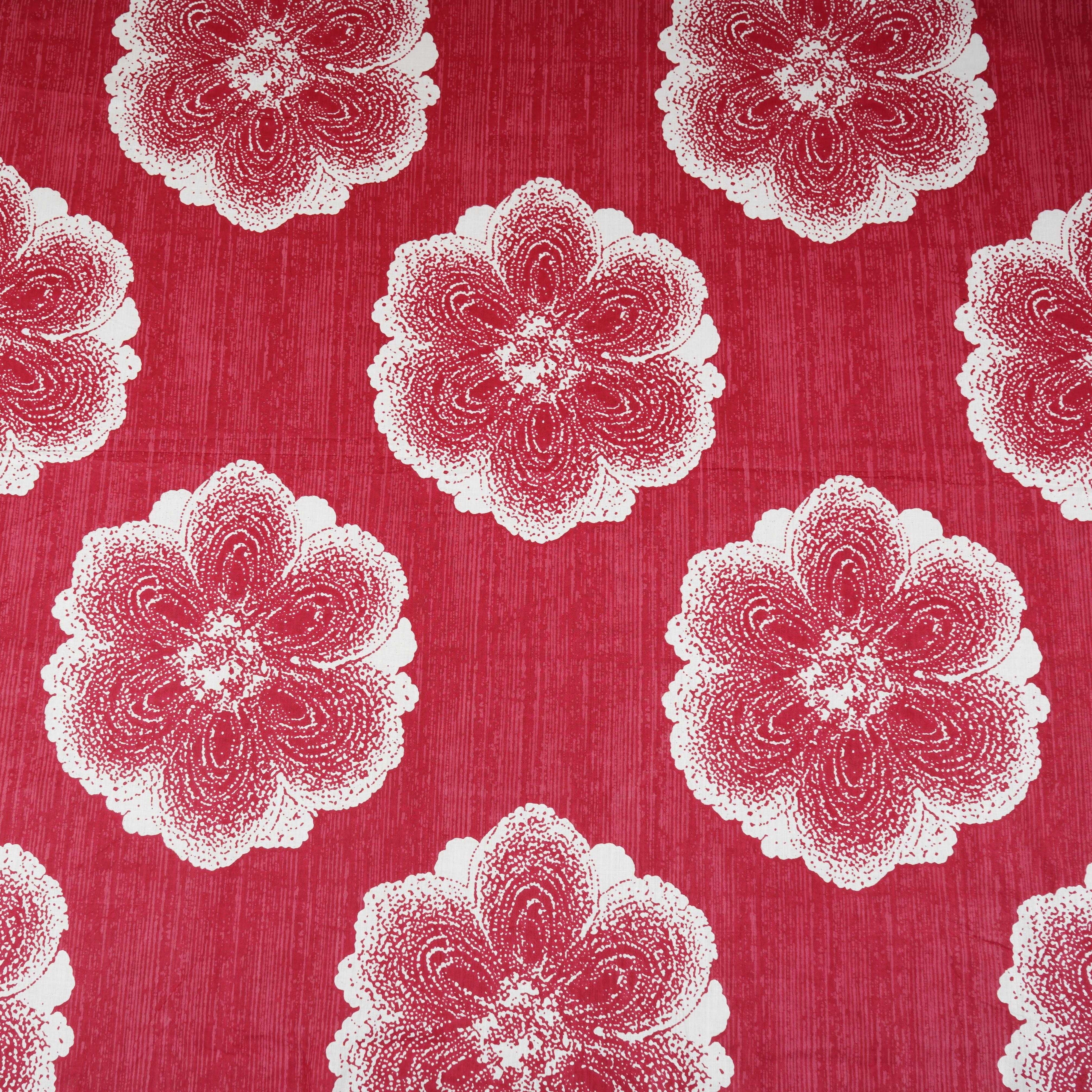 Maroon & White Floral Applique Print Cotton Fabric OG-30416 - TradeUNO