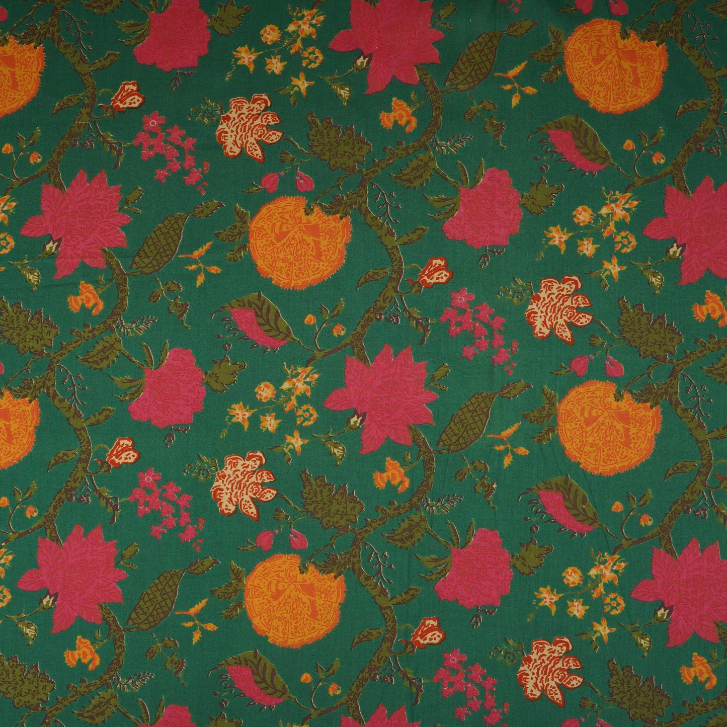Dark Green Floral Print Cotton Fabric OG-30413