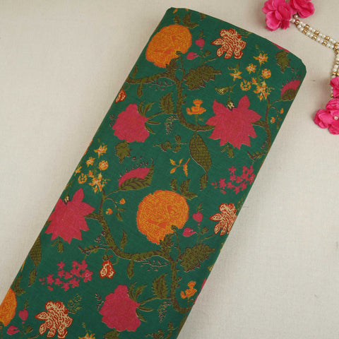 Dark Green Floral Print Cotton Fabric OG-30413