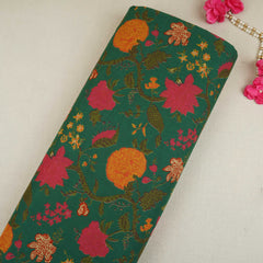 Dark Green Floral Print Cotton Fabric OG-30413