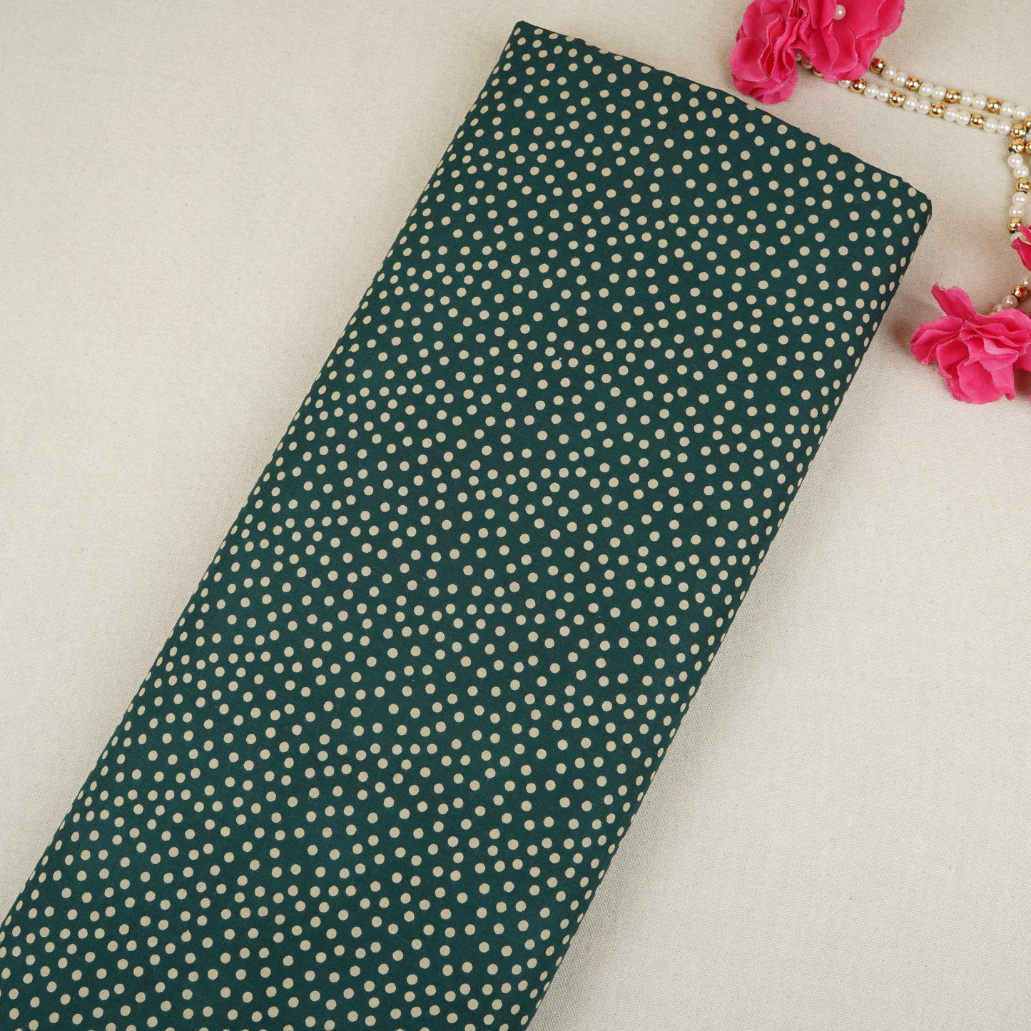 Dark Green Polka Dot Print Cotton Fabric OG-30333
