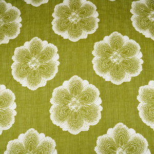 Olive Green & White Floral Applique Print Cotton Fabric OG-30415 - TradeUNO