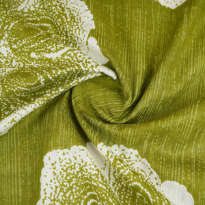 Olive Green & White Floral Applique Print Cotton Fabric OG-30415 - TradeUNO