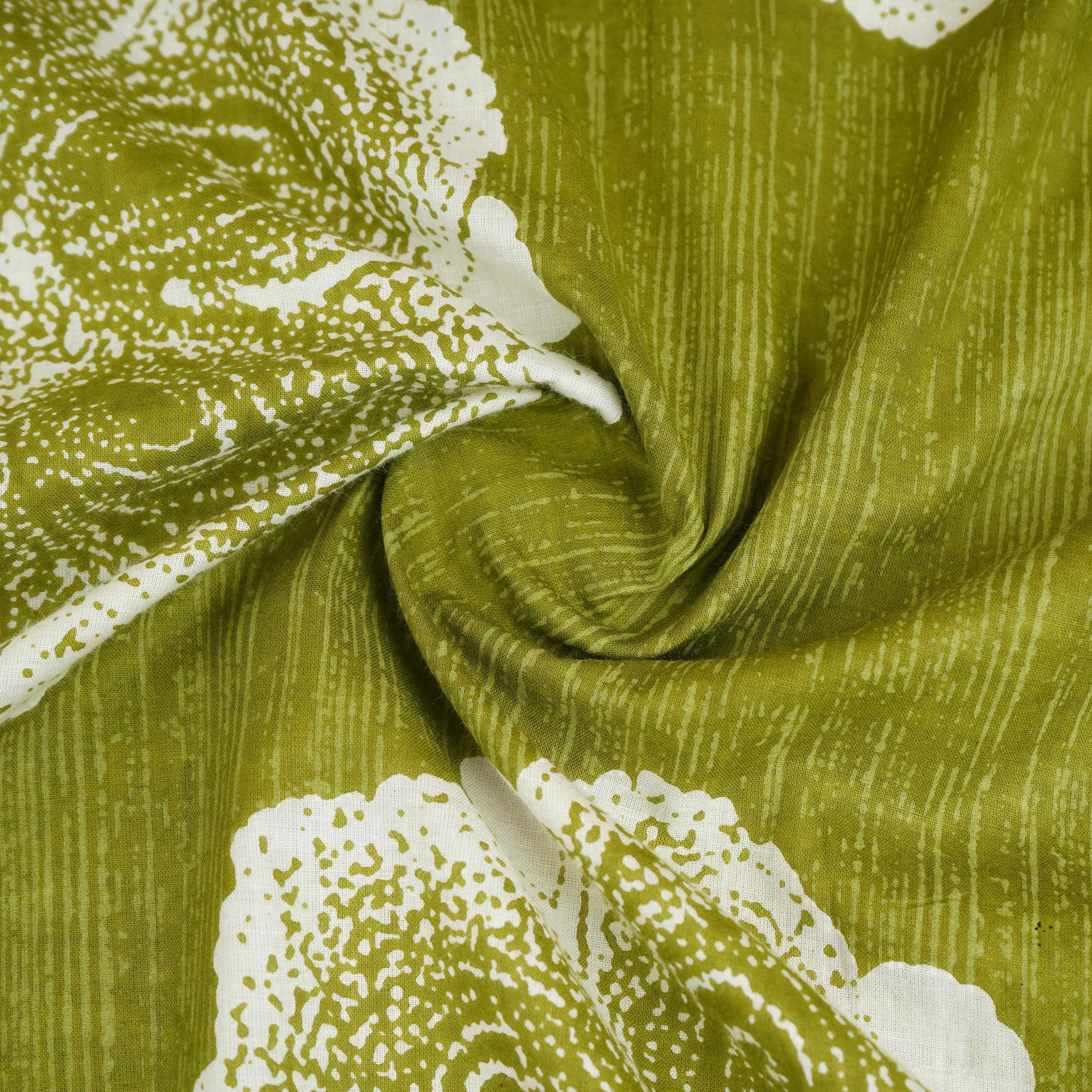 Olive Green & White Floral Applique Print Cotton Fabric OG-30415 - TradeUNO