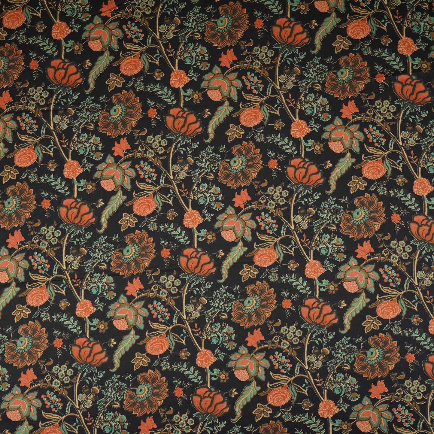 Black Chintz Floral Print Cotton Fabric OG-30332