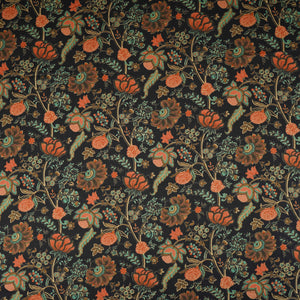 Black Chintz Floral Print Cotton Fabric OG-30332 - TradeUNO