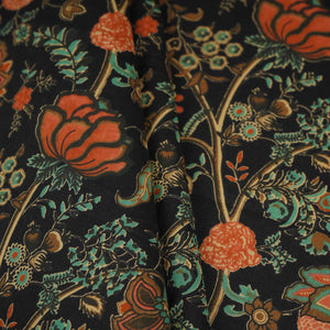 Black Chintz Floral Print Cotton Fabric OG-30332 - TradeUNO