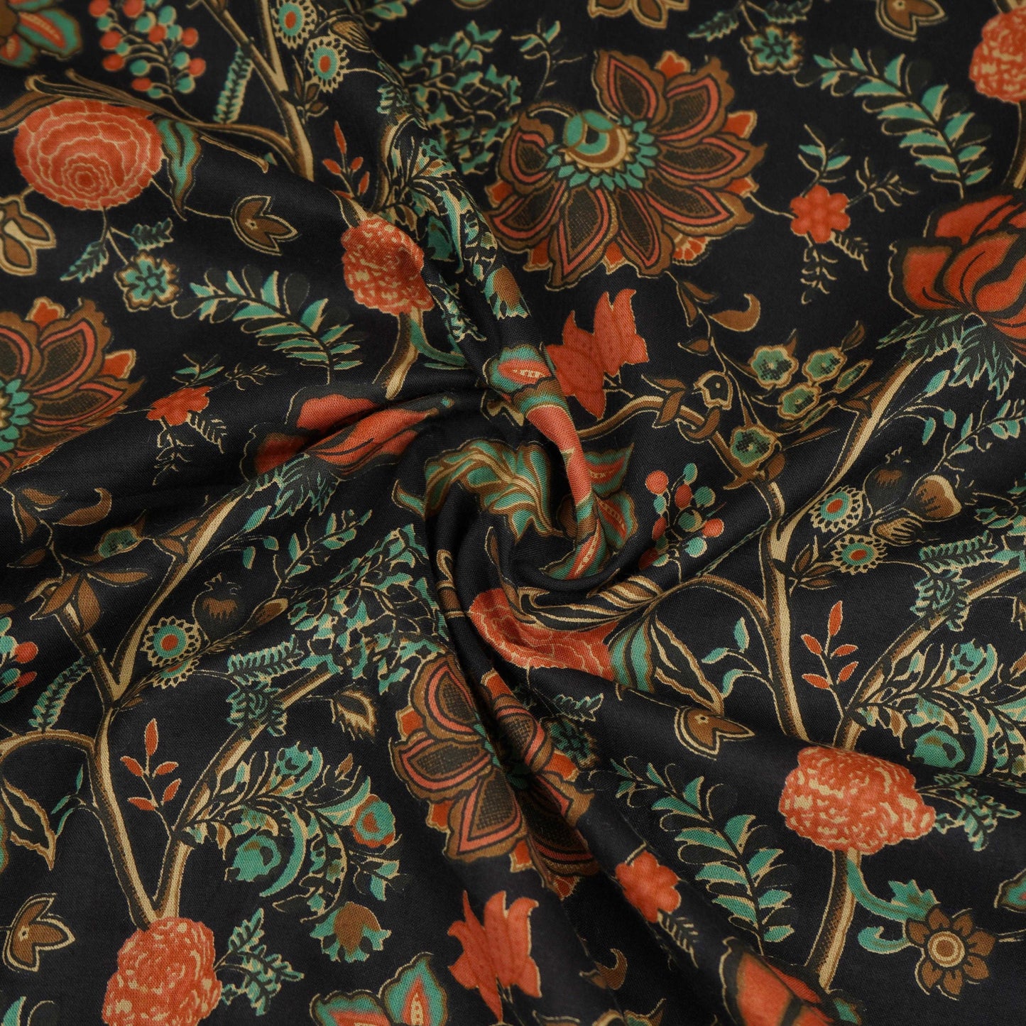 Black Chintz Floral Print Cotton Fabric OG-30332