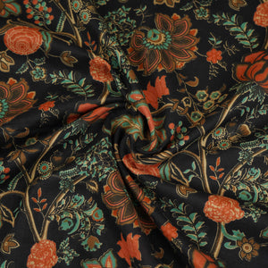 Black Chintz Floral Print Cotton Fabric OG-30332 - TradeUNO