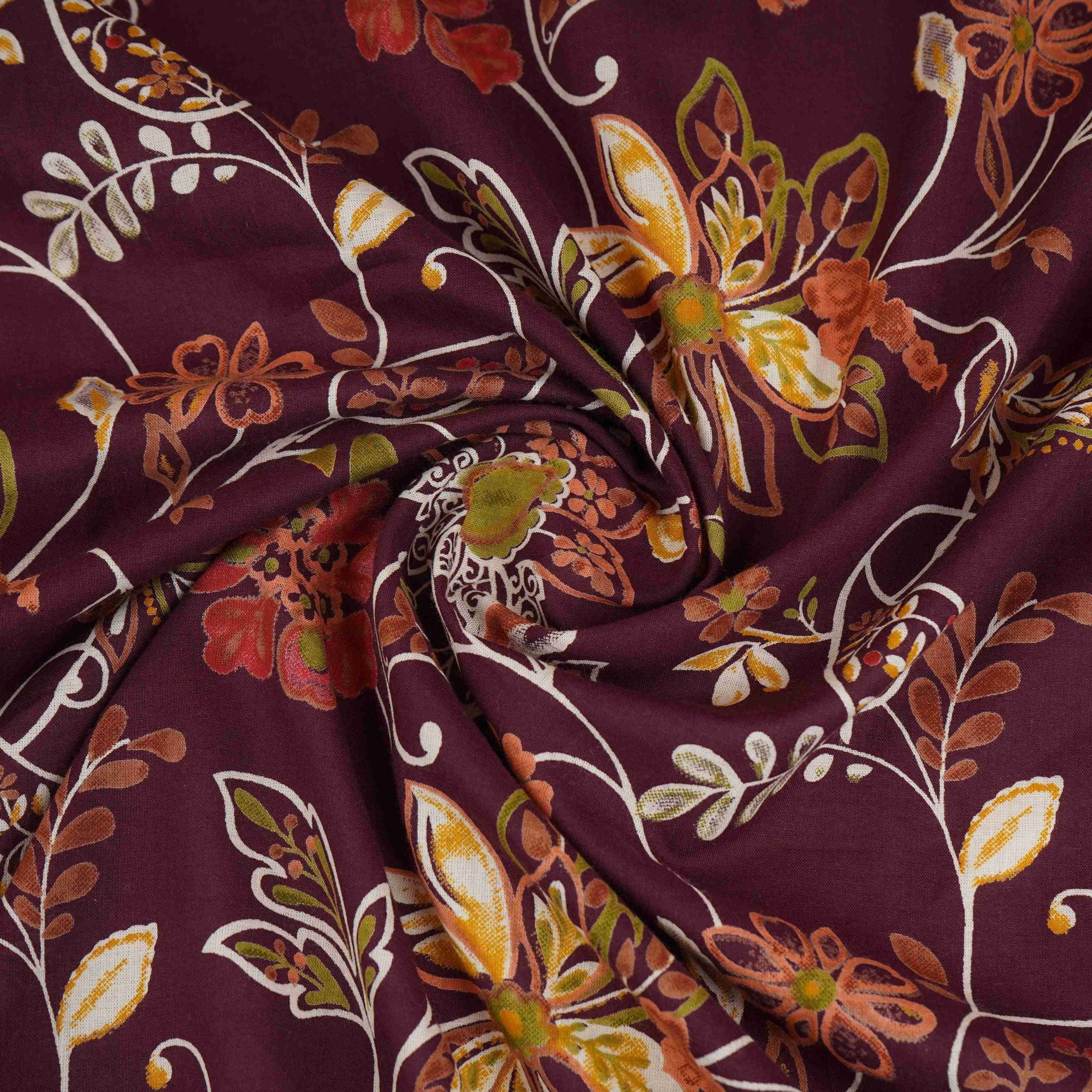 Purple Floral Print Cotton Fabric OG-30412 - TradeUNO