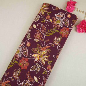 Purple Floral Print Cotton Fabric OG-30412 - TradeUNO