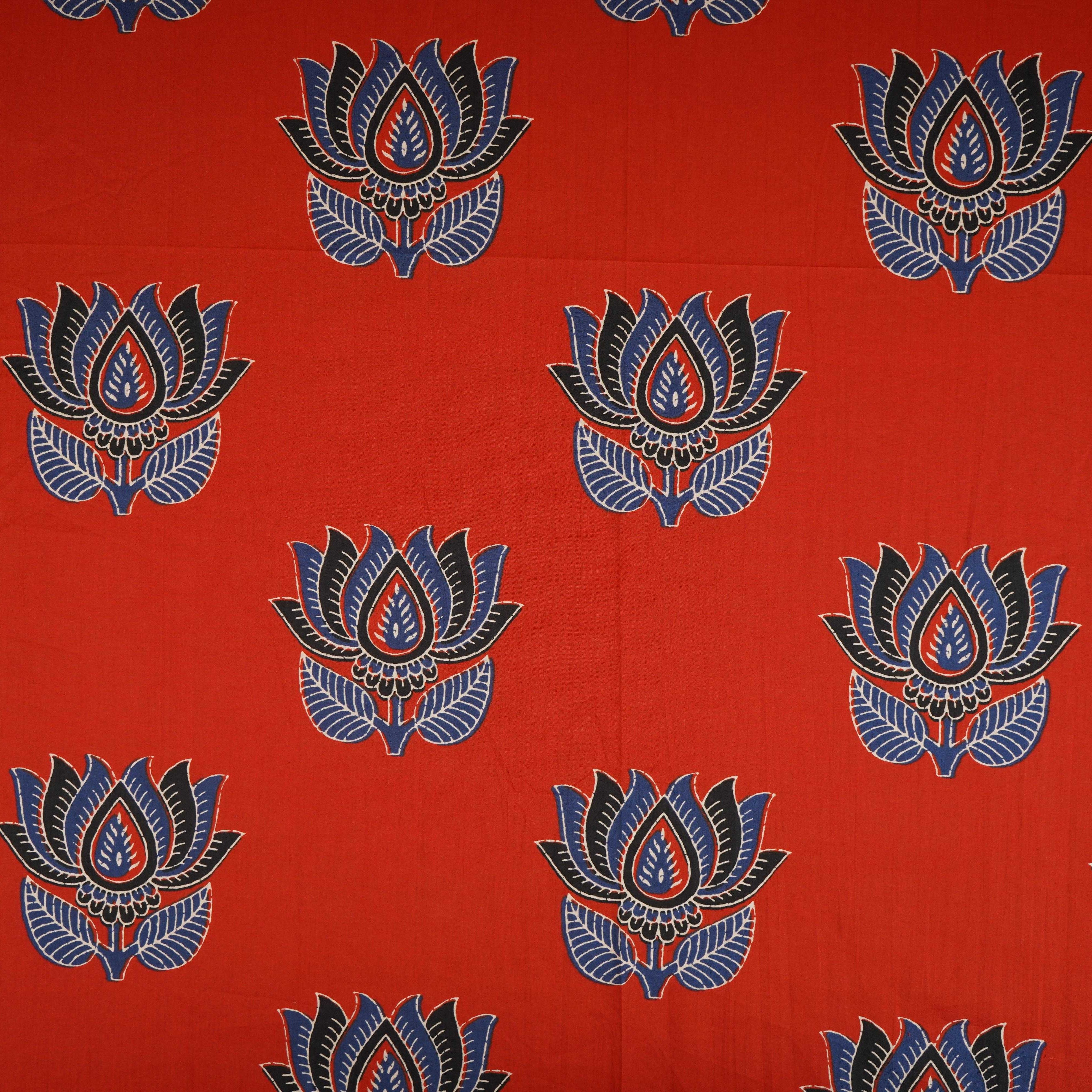 Red Pichwai Print Cotton Fabric OG-30330 - TradeUNO