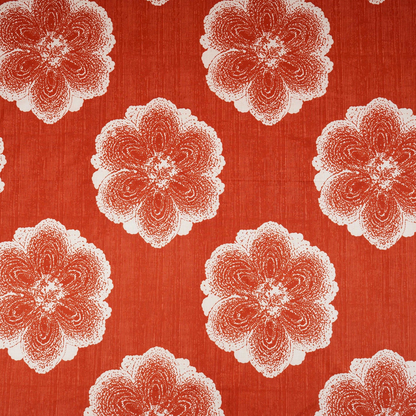Orange & White Floral Applique Print Cotton Fabric OG-30417