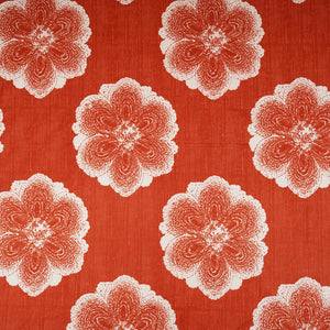 Orange & White Floral Applique Print Cotton Fabric OG-30417 - TradeUNO