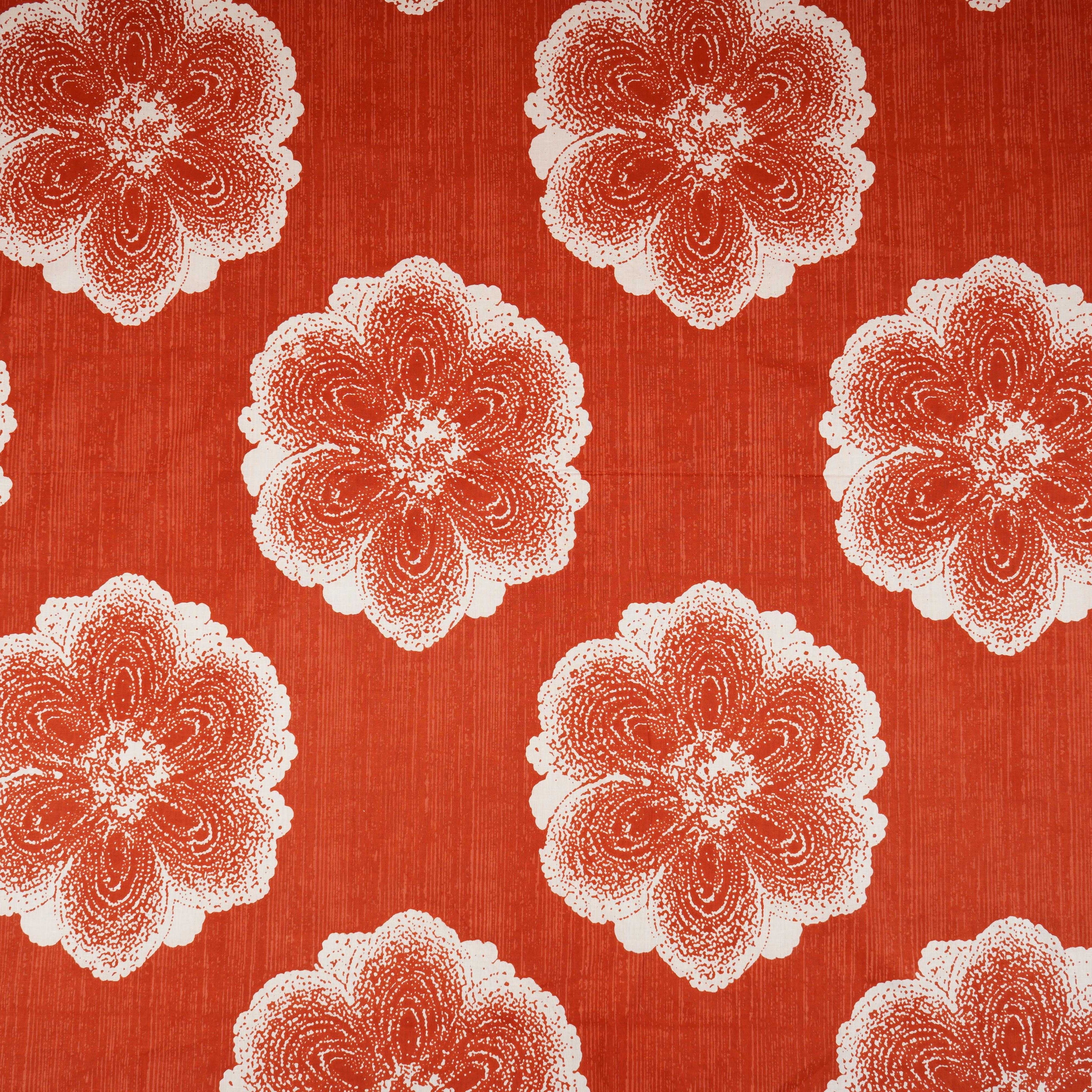 Orange & White Floral Applique Print Cotton Fabric OG-30417 - TradeUNO