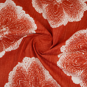 Orange & White Floral Applique Print Cotton Fabric OG-30417 - TradeUNO