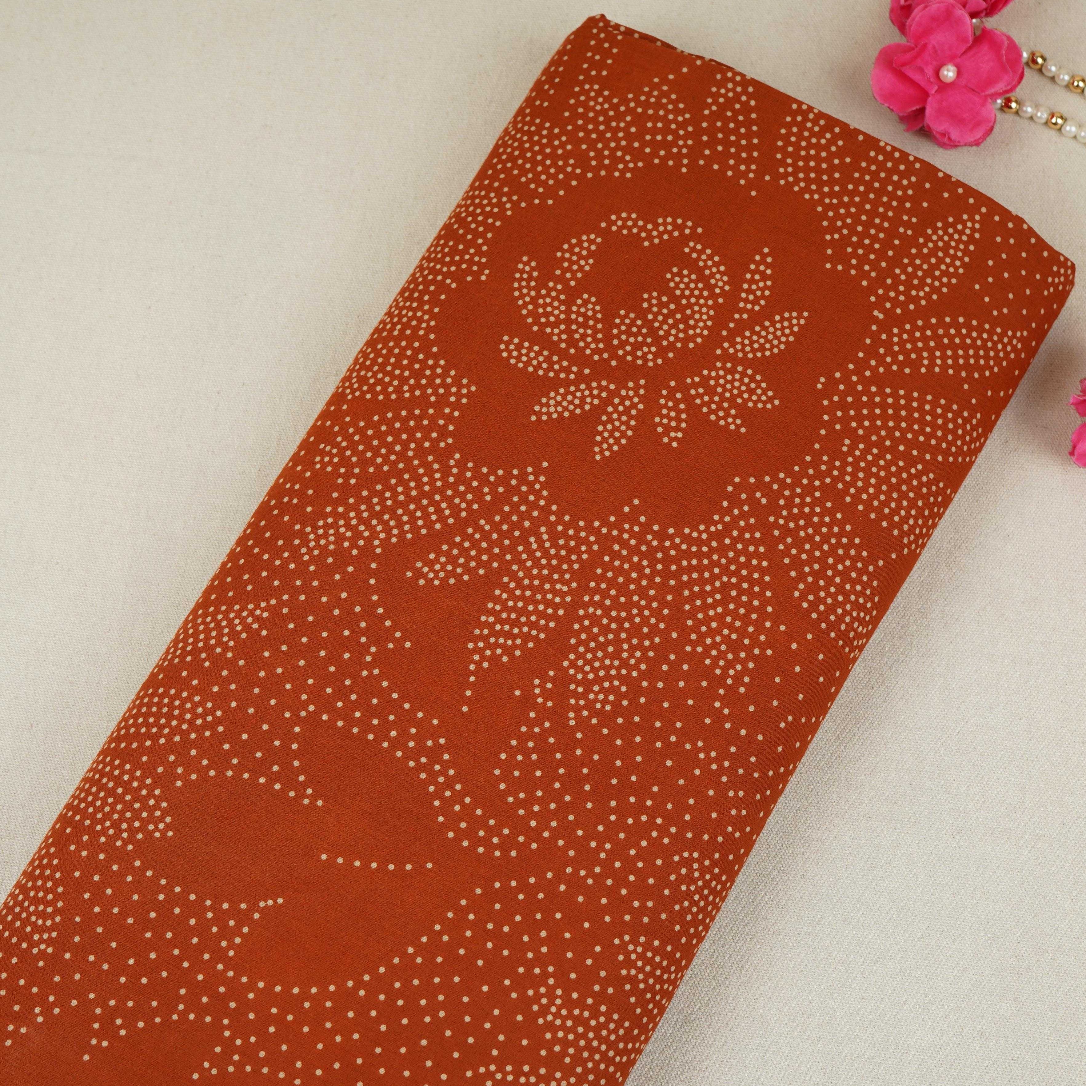 Brown Bandhani Print Cotton Fabric OG-30410 - TradeUNO
