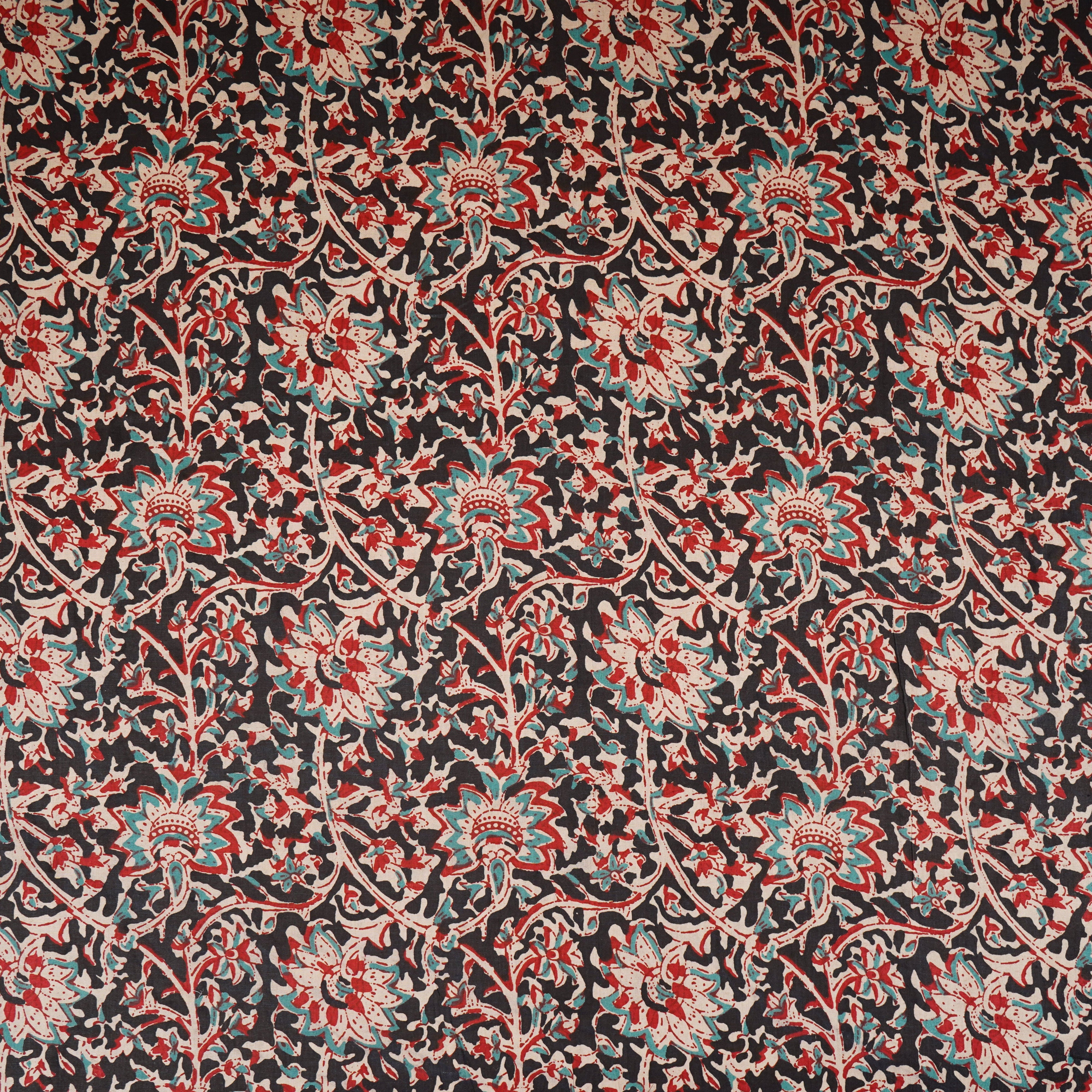 Black Kalamkari Print Cotton Fabric OG-30305 - TradeUNO