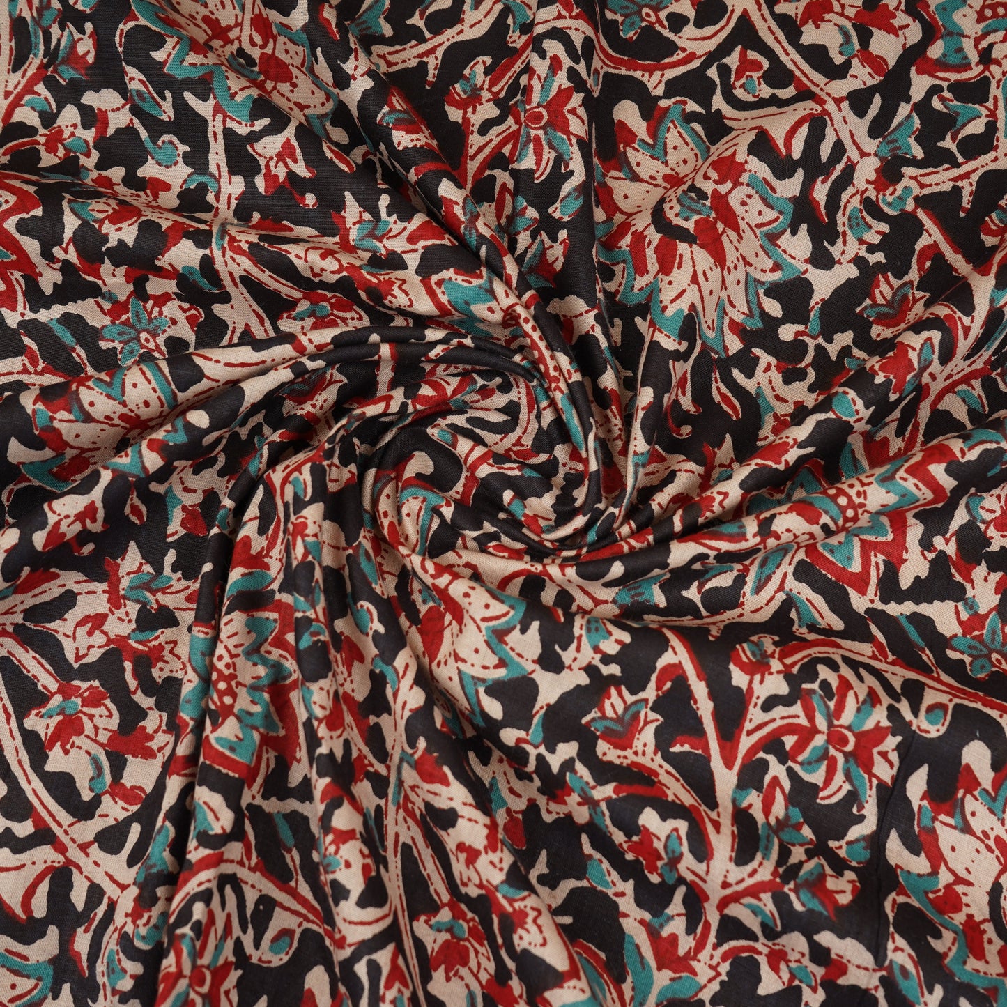 Black Kalamkari Print Cotton Fabric OG-30305