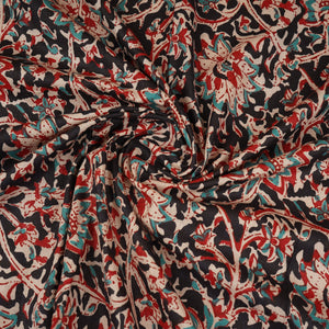 Black Kalamkari Print Cotton Fabric OG-30305 - TradeUNO