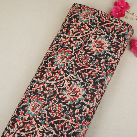 Black Kalamkari Print Cotton Fabric OG-30305