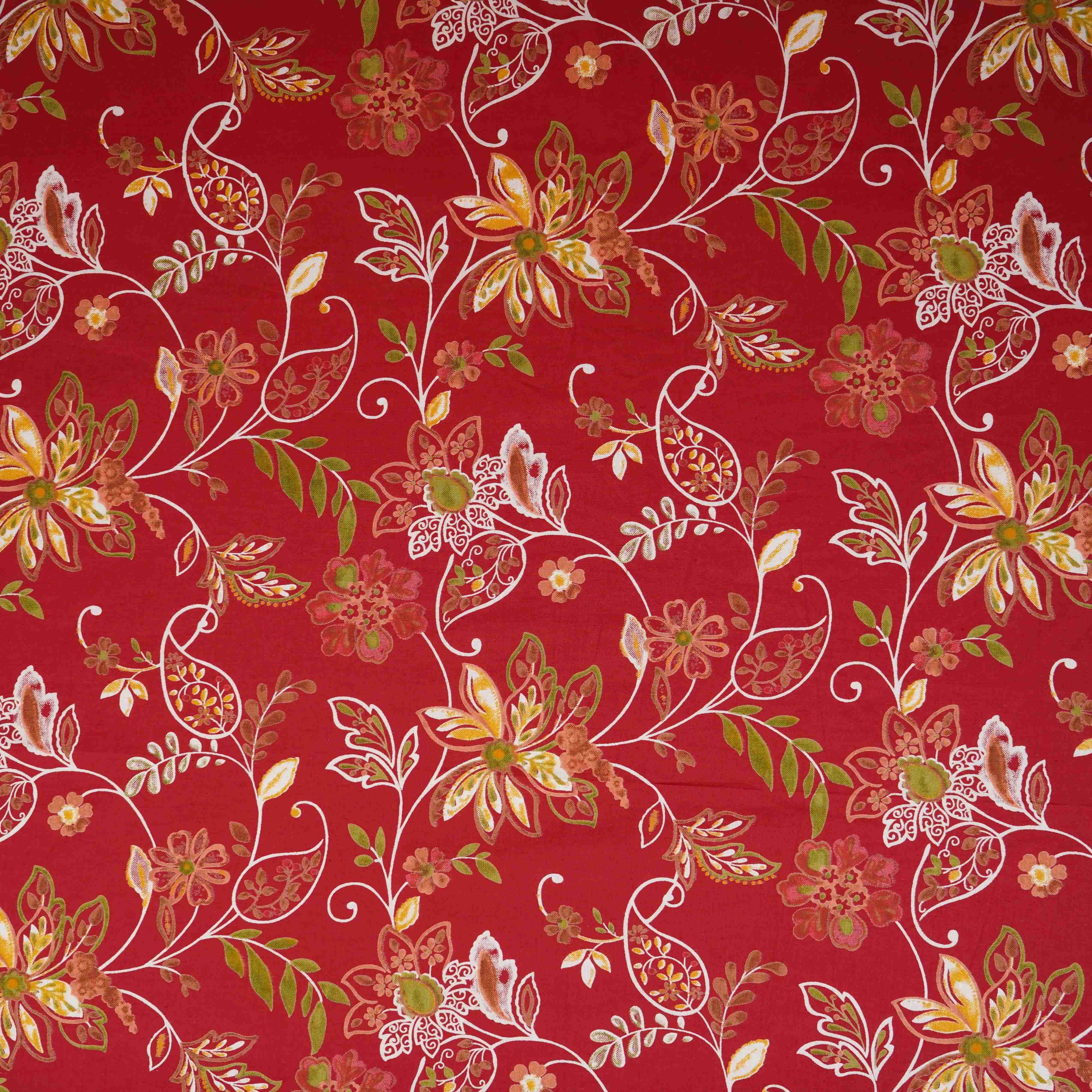 Red Floral Print Cotton Fabric OG-30411 - TradeUNO