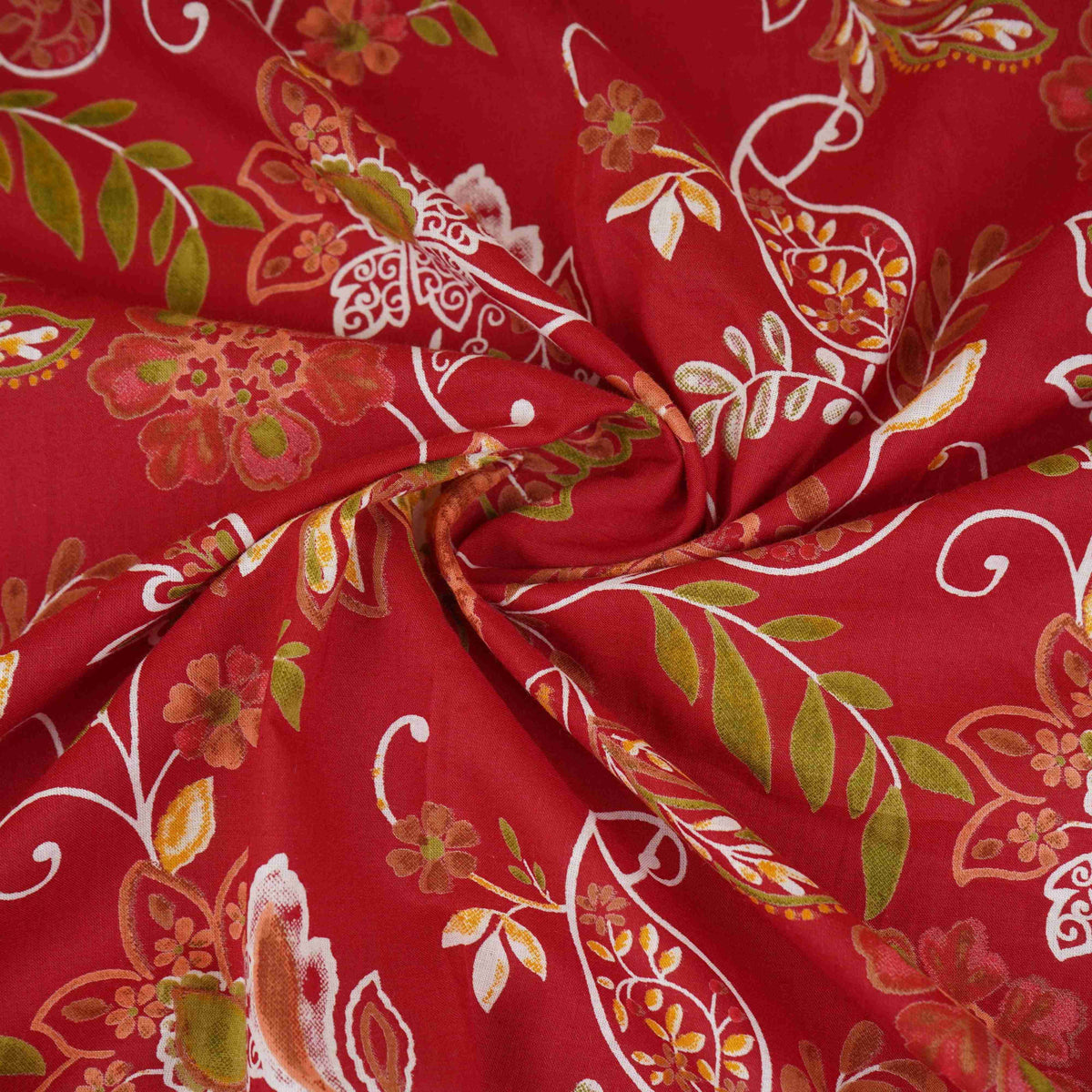 Red Floral Print Cotton Fabric OG-30411 - TradeUNO