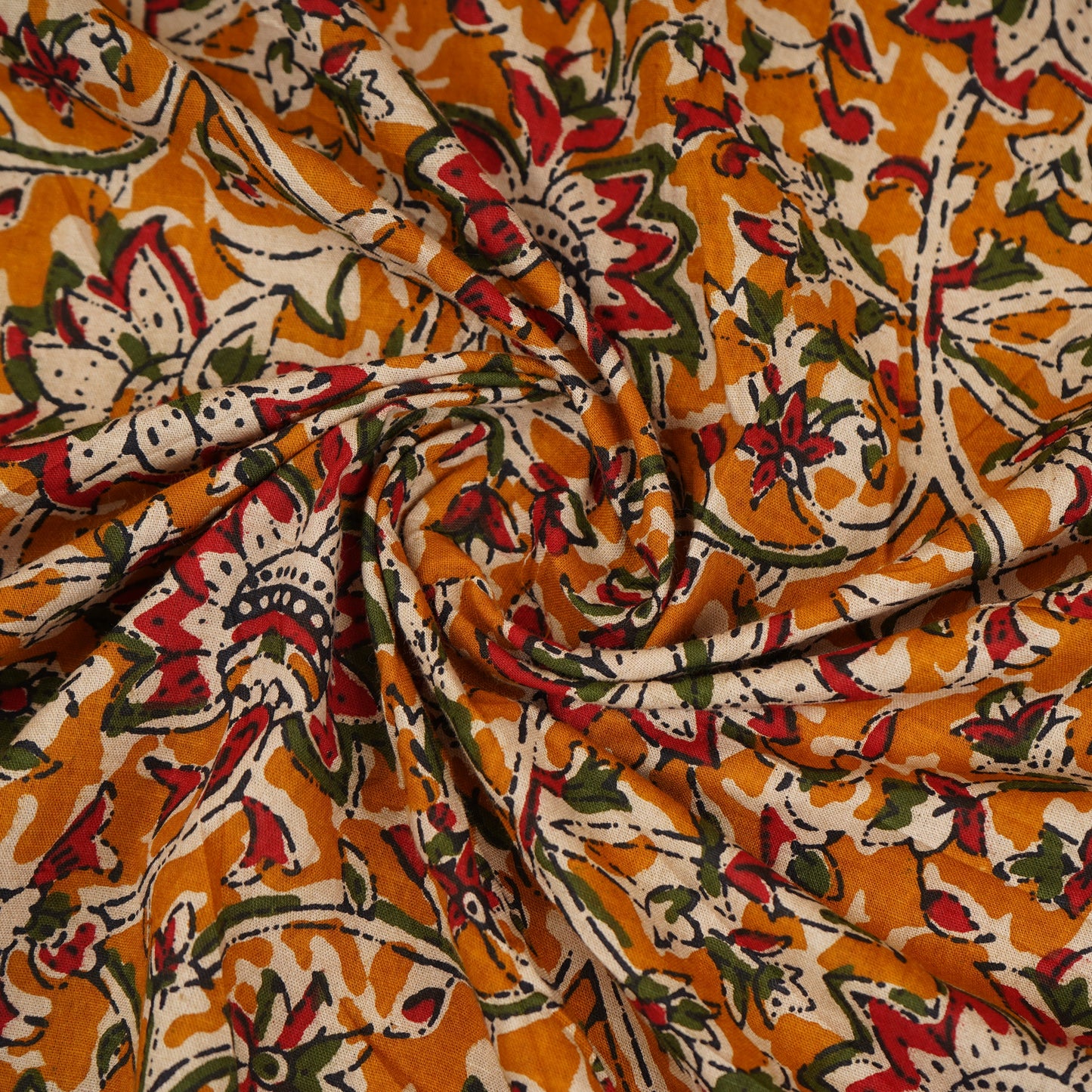 Yellow Kalamkari Print Cotton Fabric OG-30303