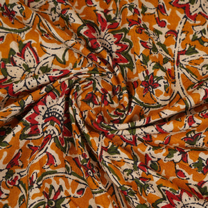 Yellow Kalamkari Print Cotton Fabric OG-30303 - TradeUNO