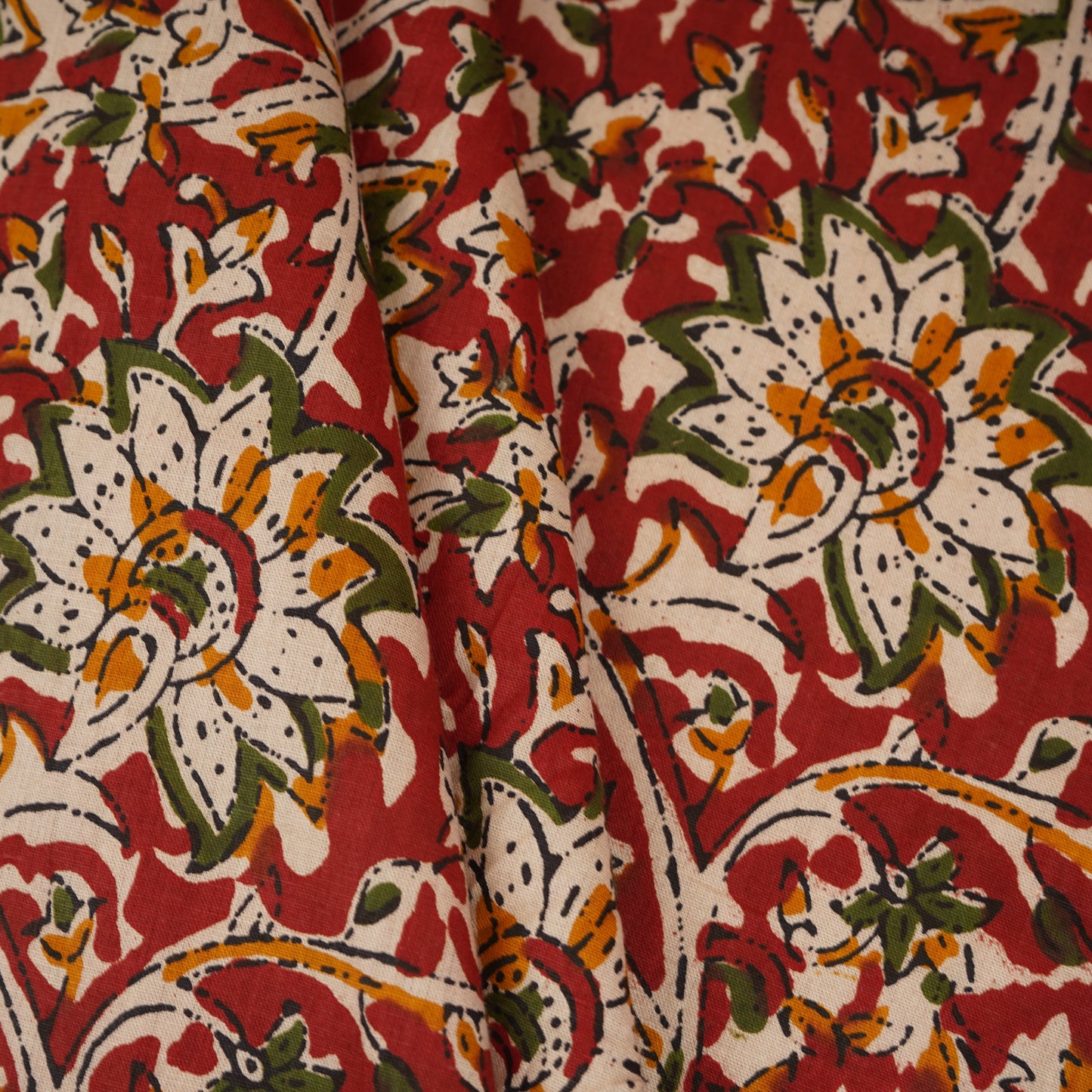 Red Kalamkari Print Cotton Fabric OG-30306
