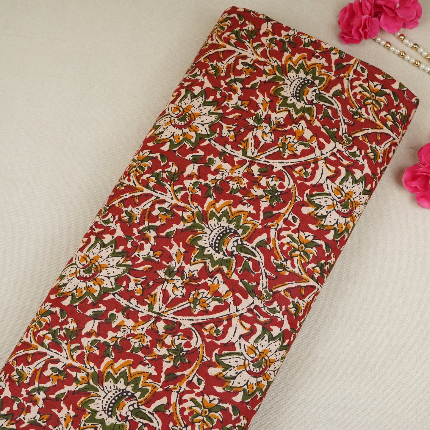 Red Kalamkari Print Cotton Fabric OG-30306