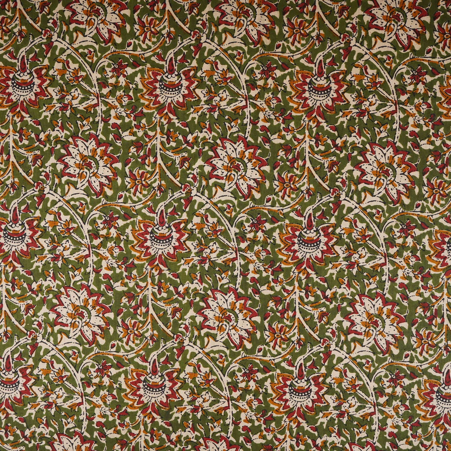 Green Kalamkari Print Cotton Fabric OG-30304 - TradeUNO