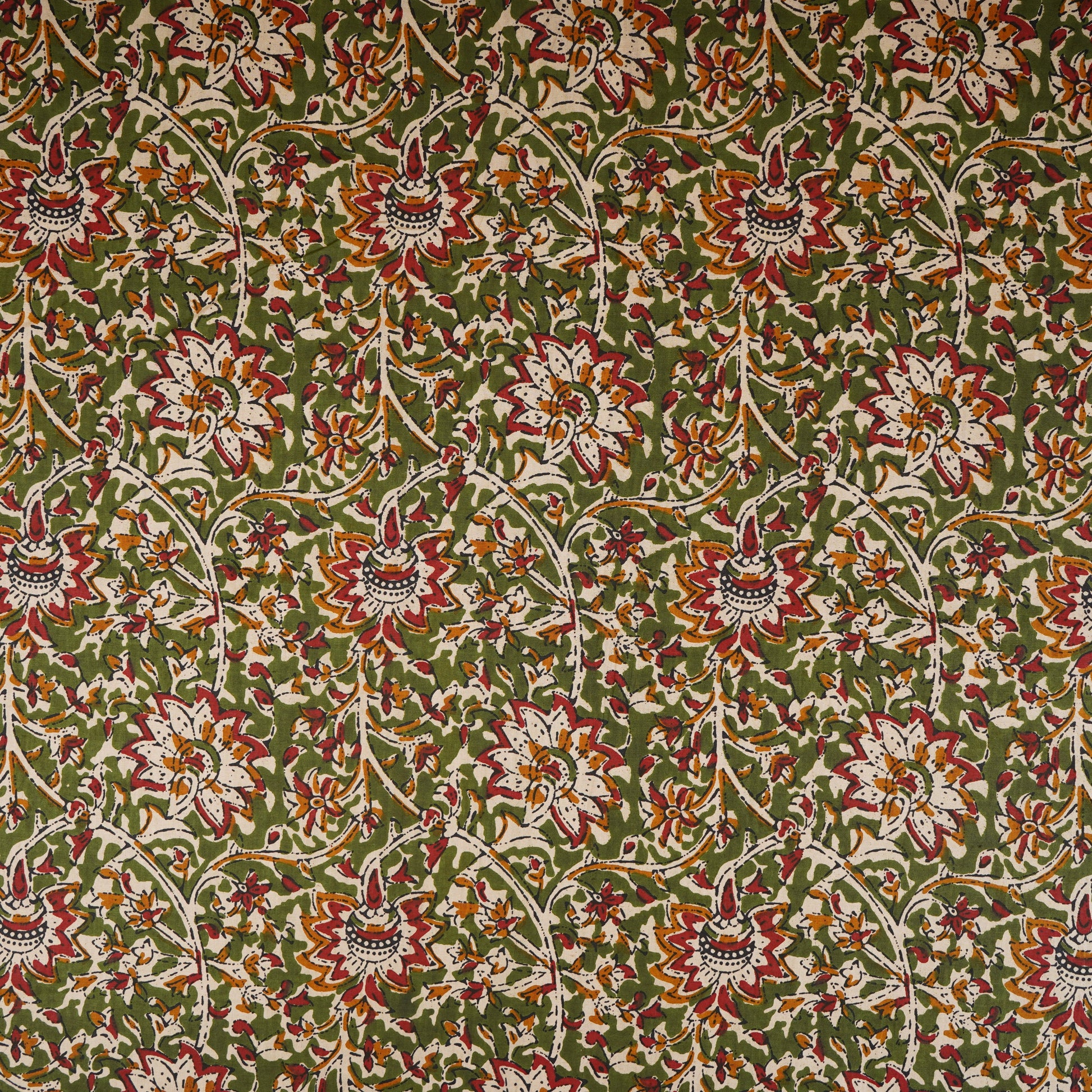 Green Kalamkari Print Cotton Fabric OG-30304 - TradeUNO