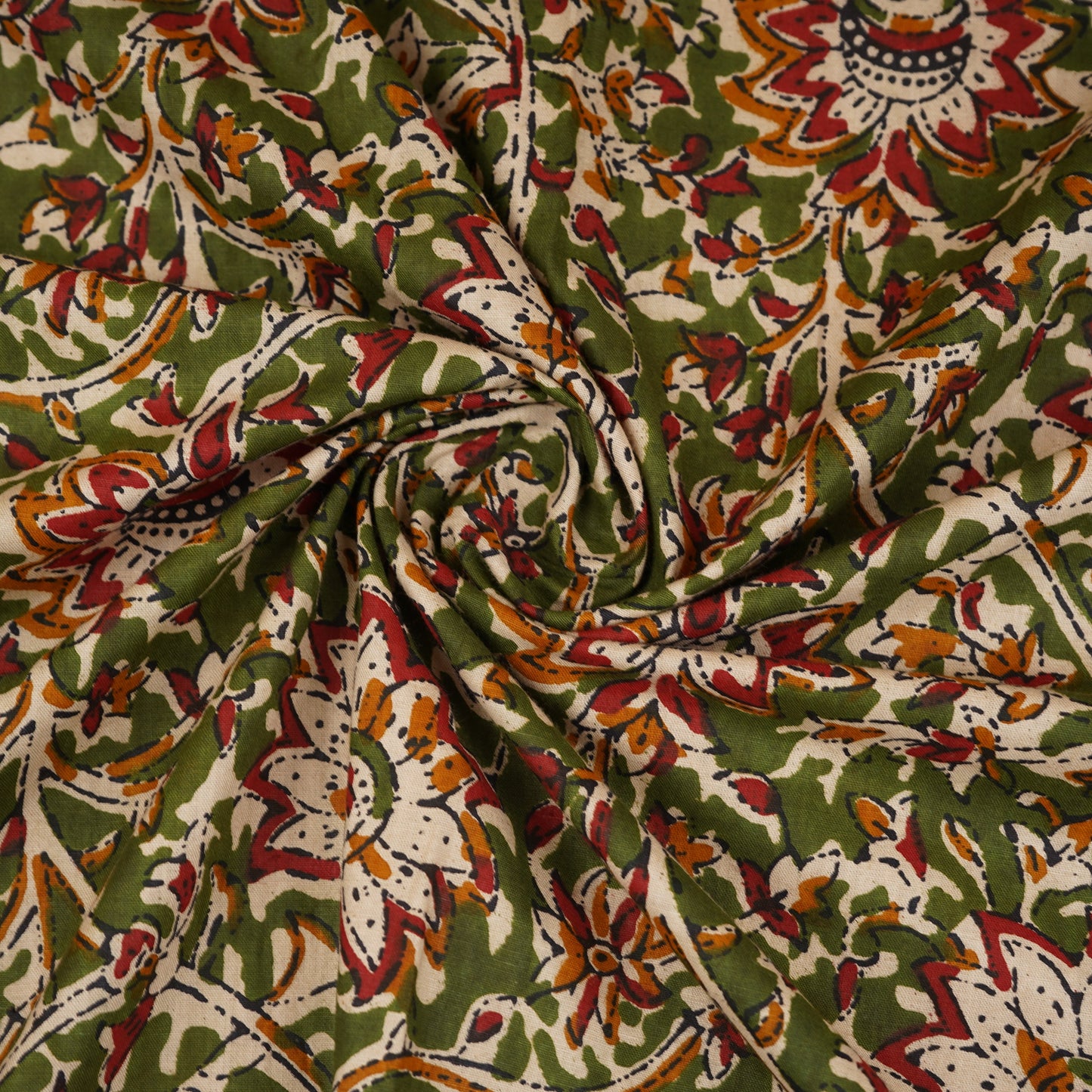 Green Kalamkari Print Cotton Fabric OG-30304 - TradeUNO