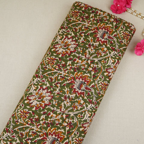 Green Kalamkari Print Cotton Fabric OG-30304