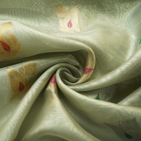Silver Gold Buti Banarasi Jacquard Tissue Fabric