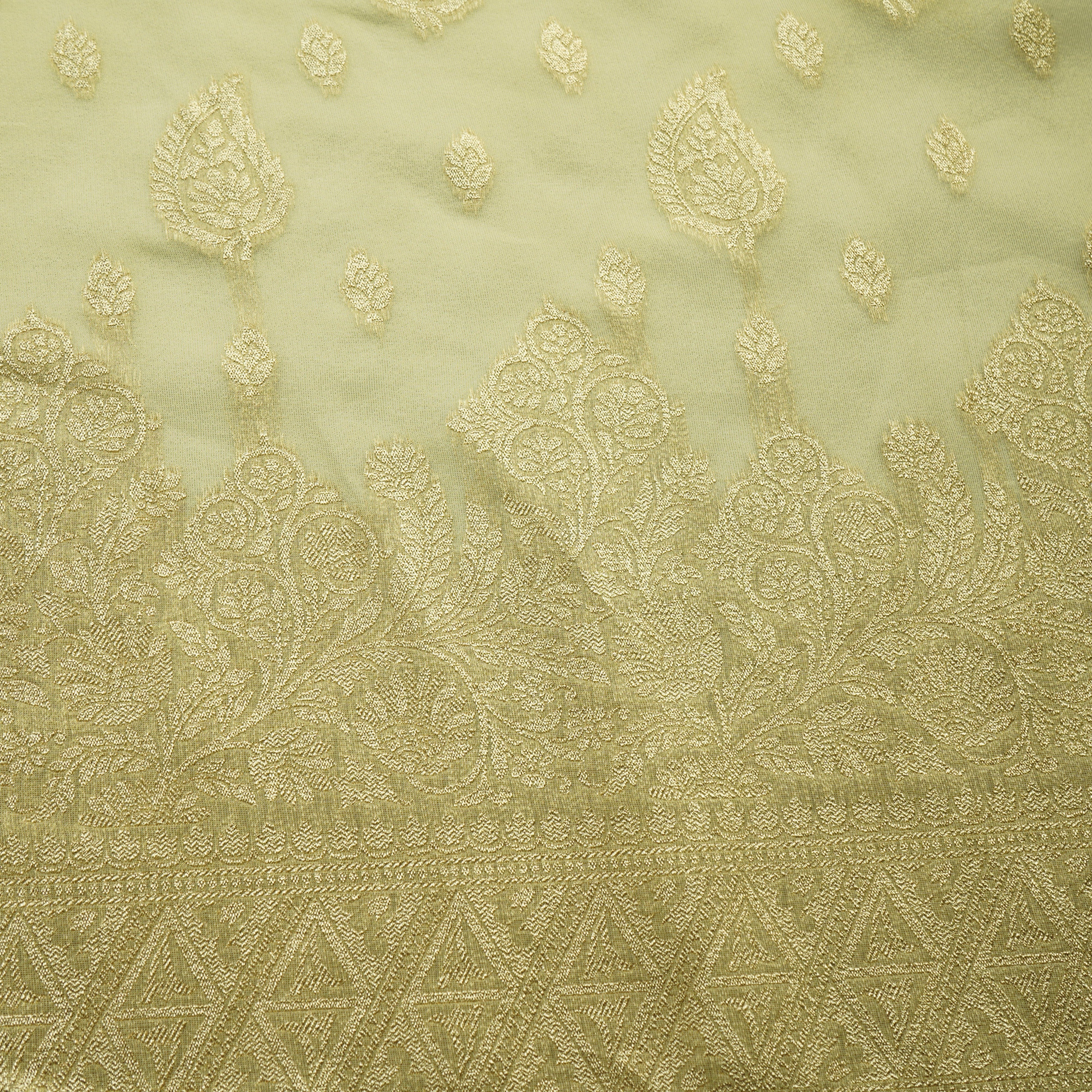 Gold Zari Paisley Border Work Tissue Organza Fabric