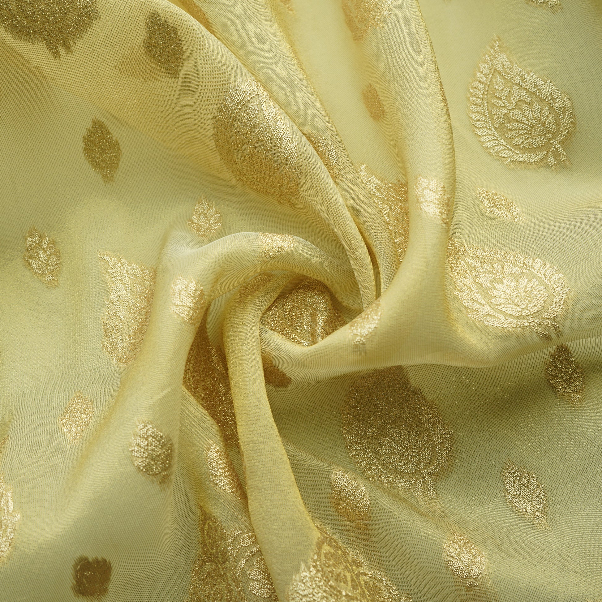 Gold Zari Paisley Border Work Tissue Organza Fabric