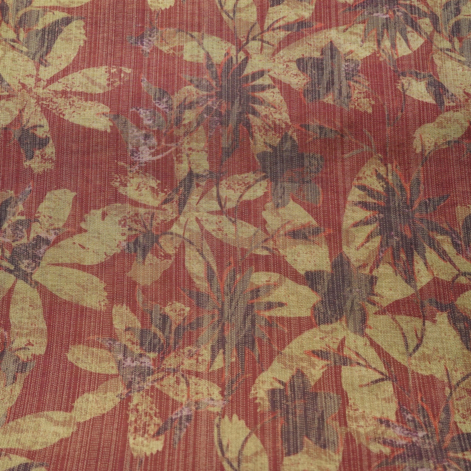 Dull Pink Floral Print Zari Organza Fabric