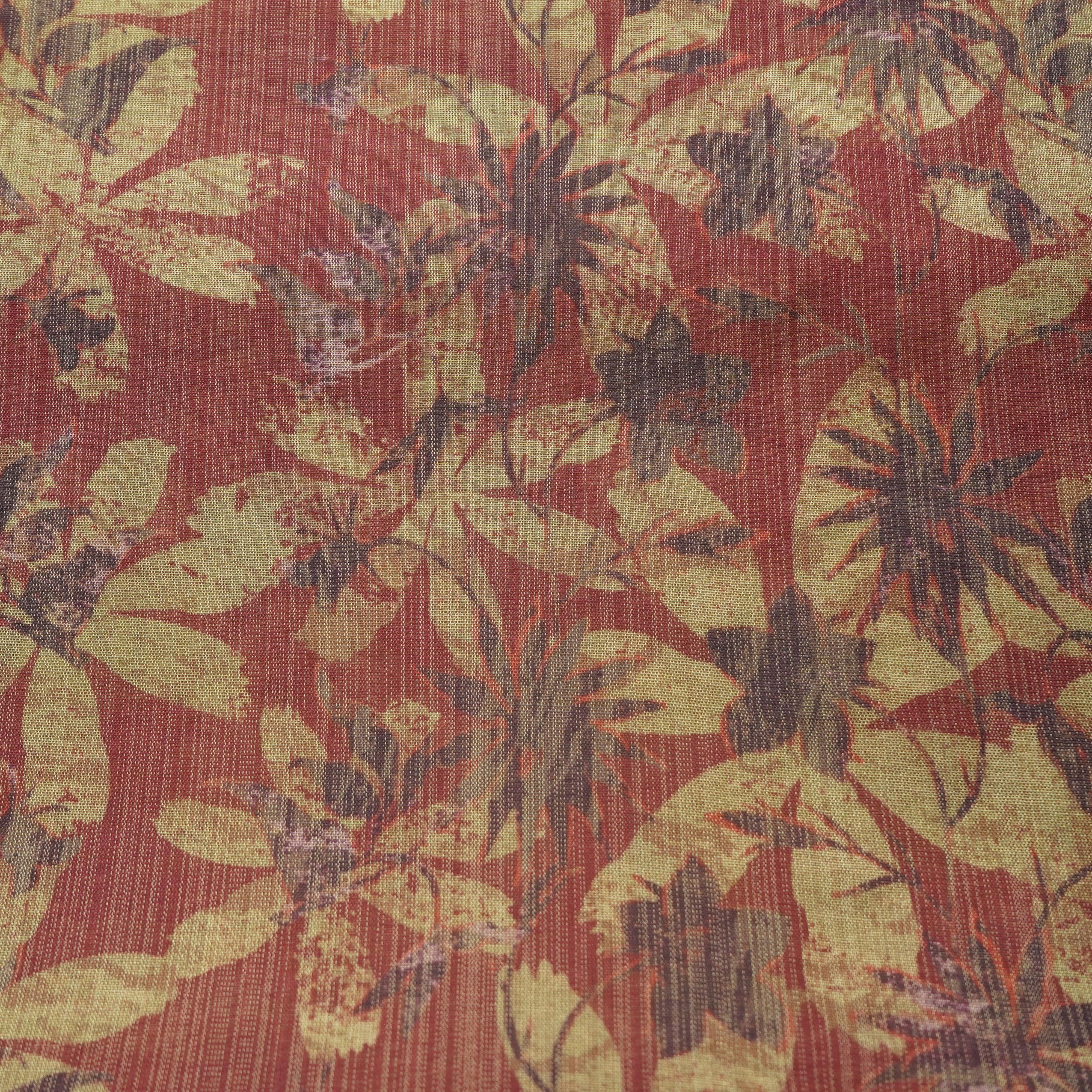 Dull Pink Floral Print Zari Organza Fabric