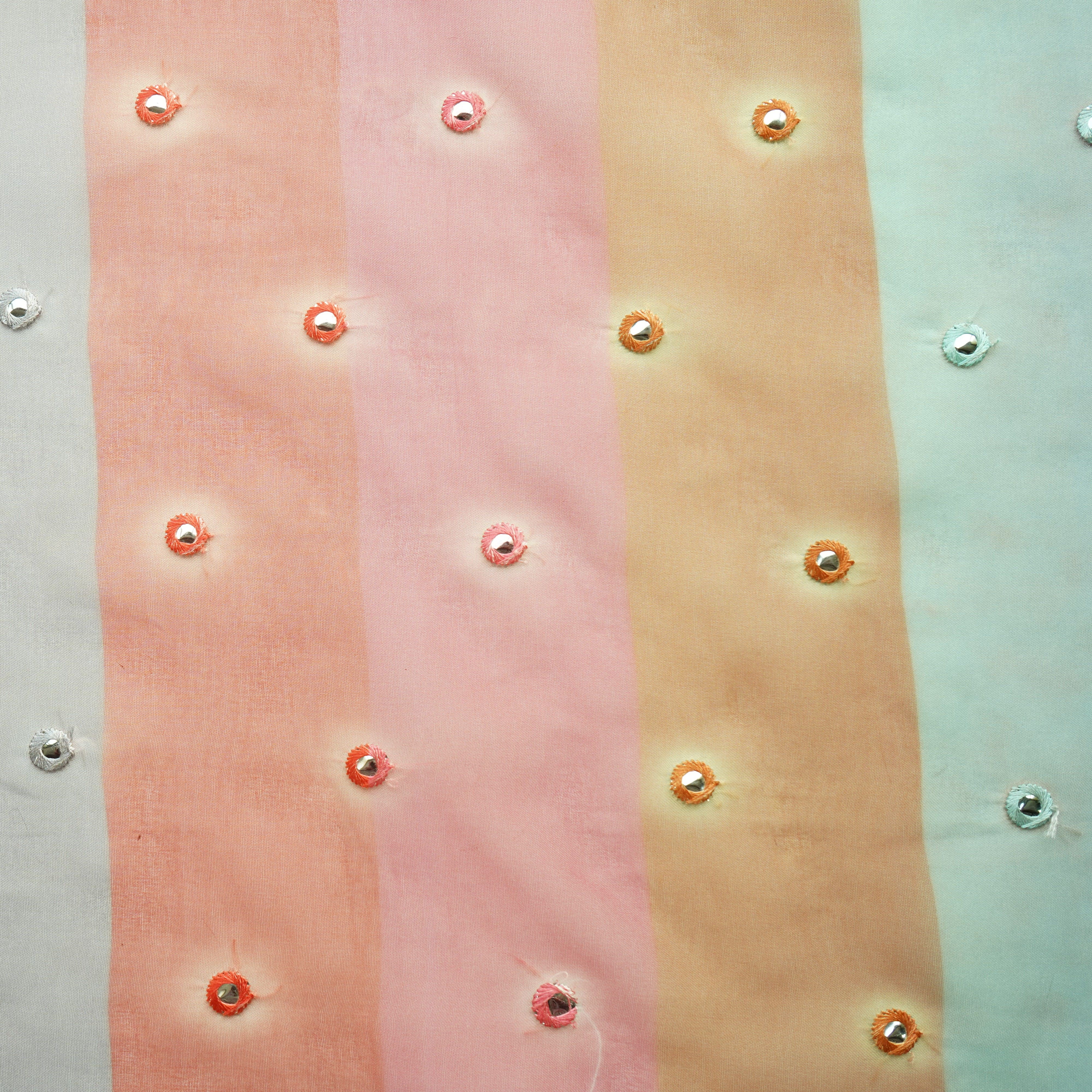Multicolor Stripes Mirror Embroidery Orangza Fabric