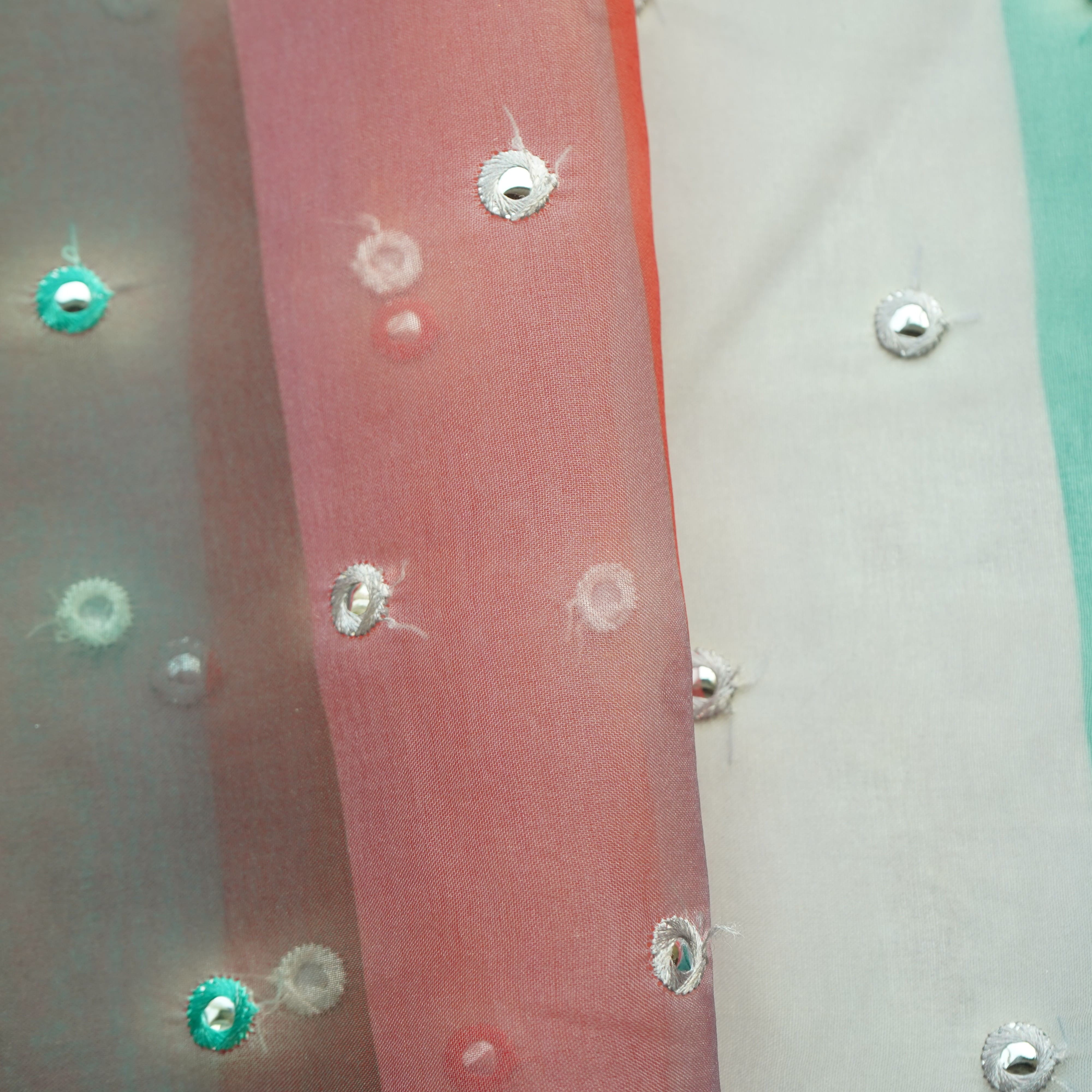 Multicolor Stripes Mirror Embroidery Orangza Fabric