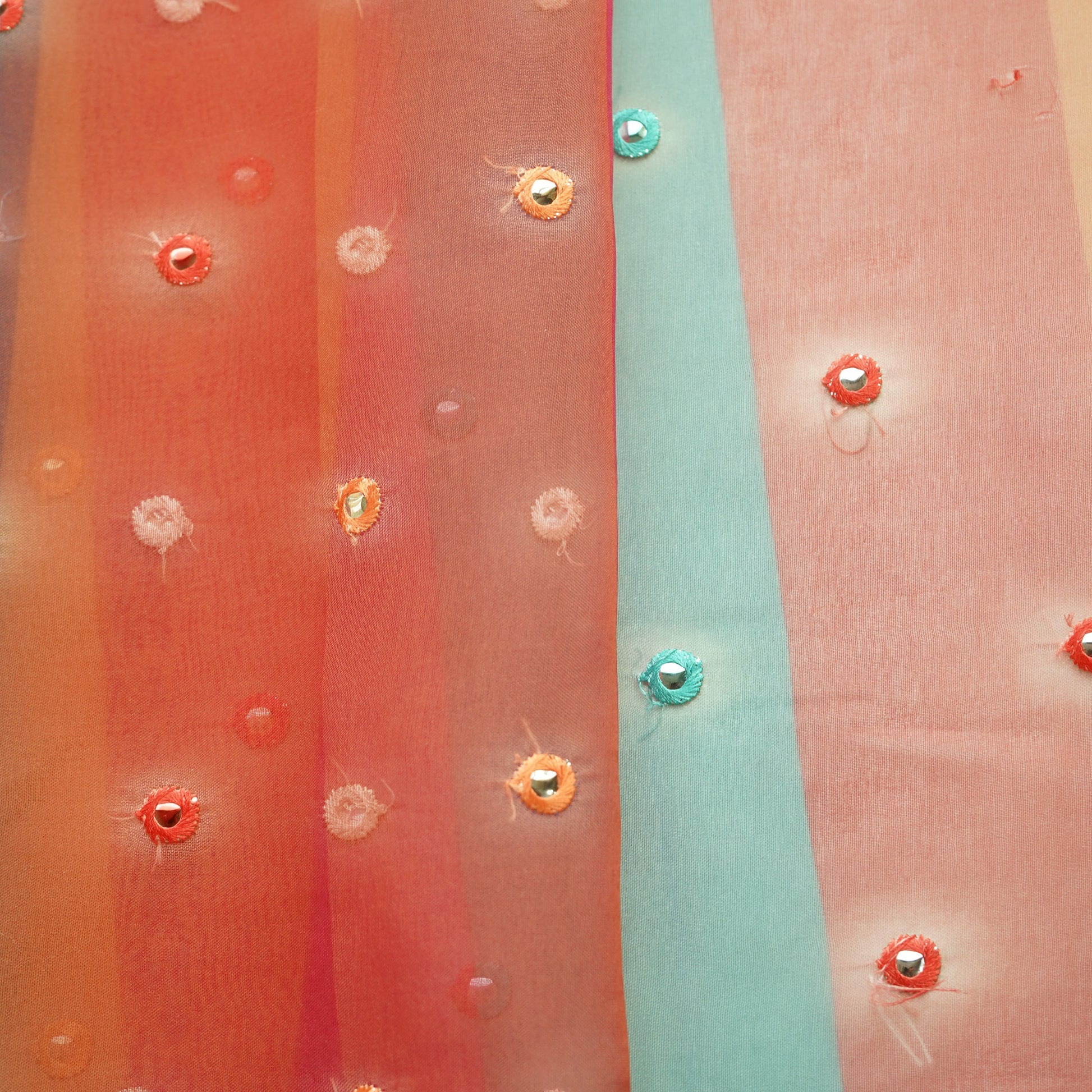 Multicolor Digital Mirror work Orangza Fabric