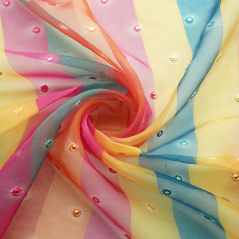 Multicolor Digital Mirror work Orangza Fabric