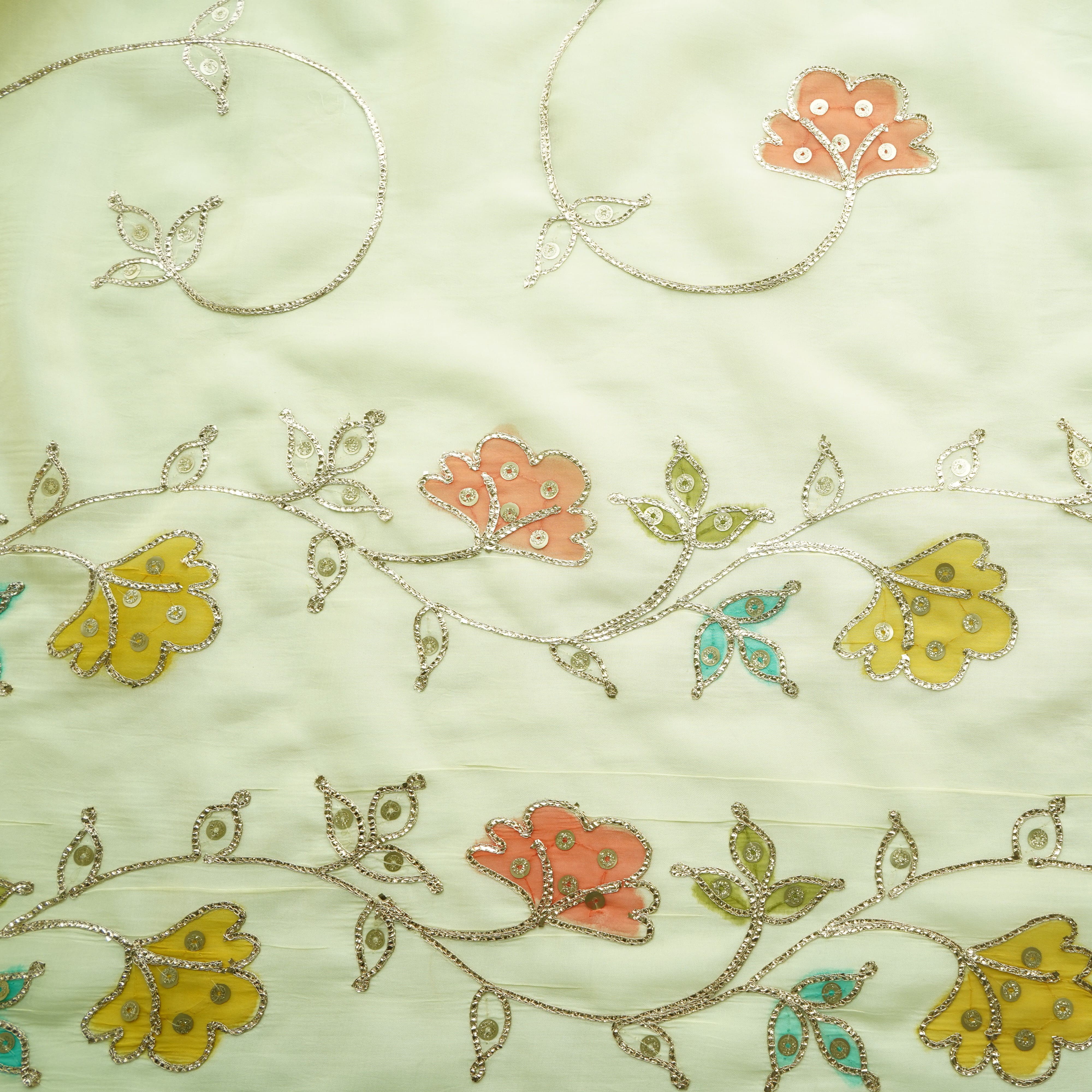 Light Yellow Gota Embroidery Orangza Fabric