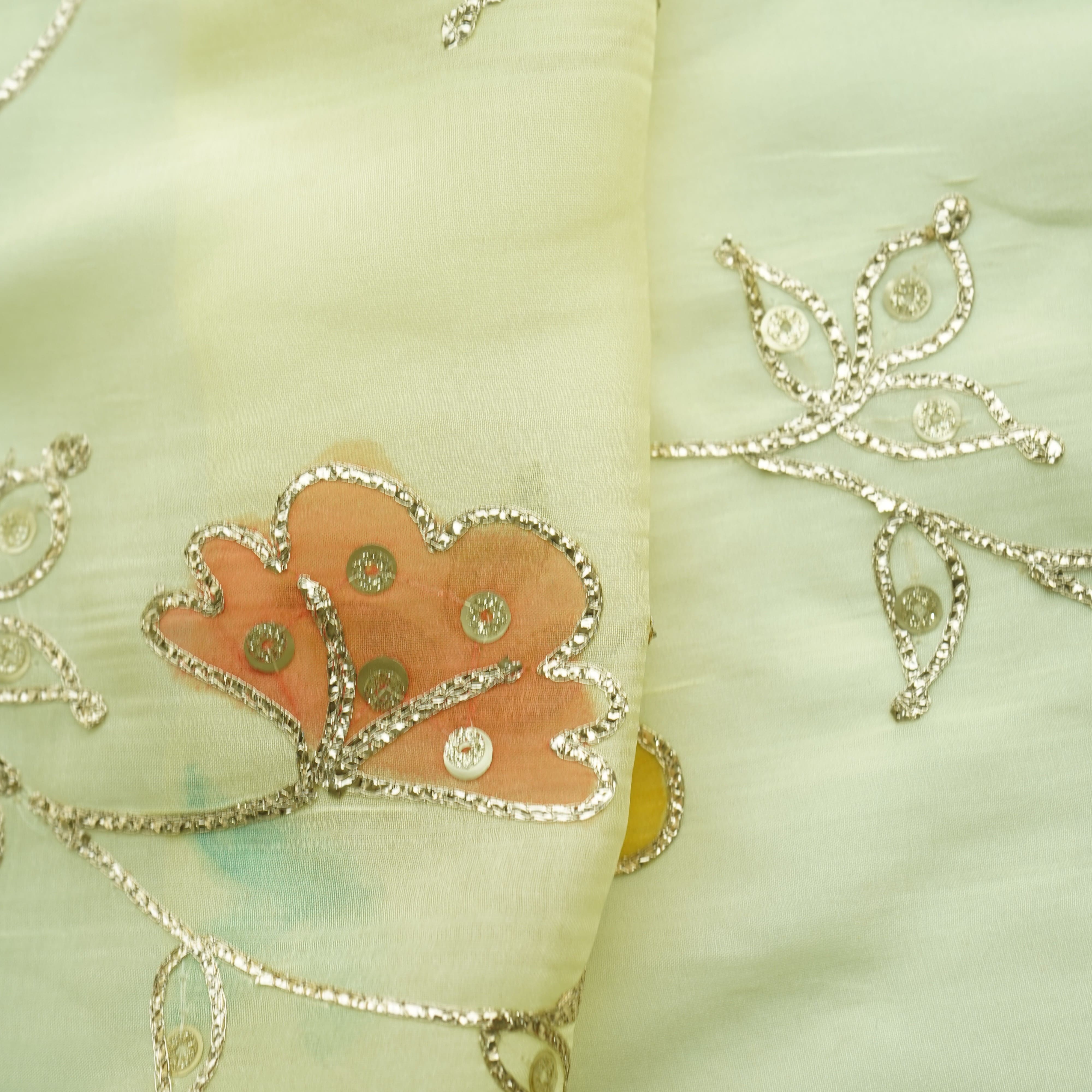 Light Yellow Gota Embroidery Orangza Fabric